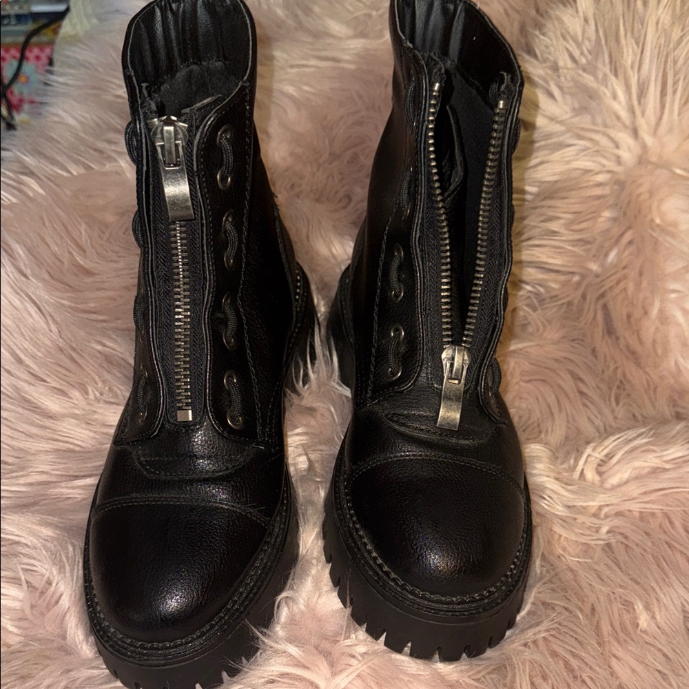 Sincerely Jules Black Leather Combat Boots